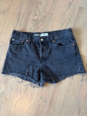 Mango “Hailey” Black Distressed Denim Shorts